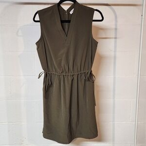 Calvin Klein Sz 4 Olive Green Sleeveless V‎ Neck Cinch Waist Lightweight Dress